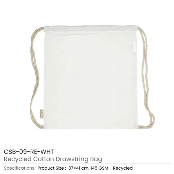 BYFT005752 BYFT Recycled Drawstring Bag White 37 x 41 Cm Cotton 145 Gsm Set of 01   CSB 09 RE WHT