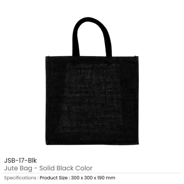 BYFT005754 BYFT Reusable Square Jute Bags Black with Cotton Handles Set of 01   JSB 17 BLK