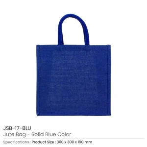 BYFT005755 BYFT Reusable Square Jute Bags Blue with Cotton Handles Set of 01   JSB 17 BLU