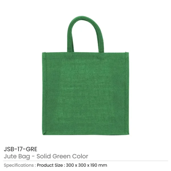 BYFT005756 BYFT Reusable Square Jute Bags Green with Cotton Handles Set of 01   JSB 17 GRE