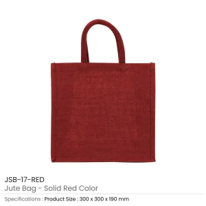 BYFT005757 BYFT Reusable Square Jute Bags Red with Cotton Handles Set of 01   JSB 17 RED