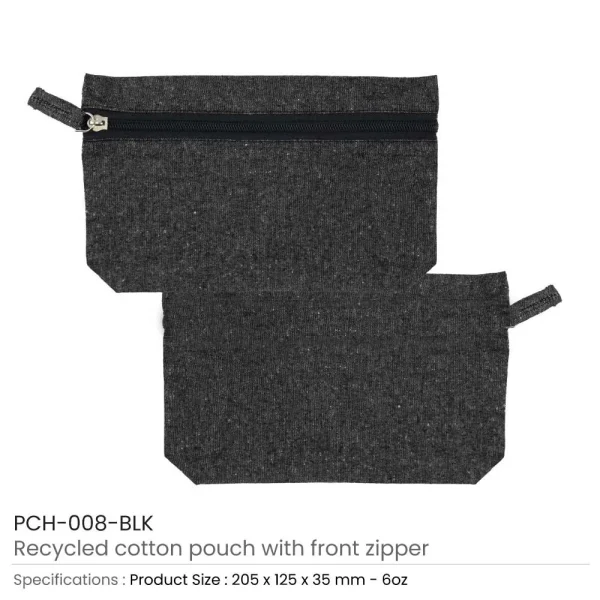 BYFT005759 BYFT Natural Black Cotton Pouches with front zipper closure Set of 01   PCH 008 BLK