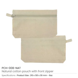 BYFT005760 BYFT Natural Cotton Pouches with front zipper closure Set of 01   PCH 008 NAT