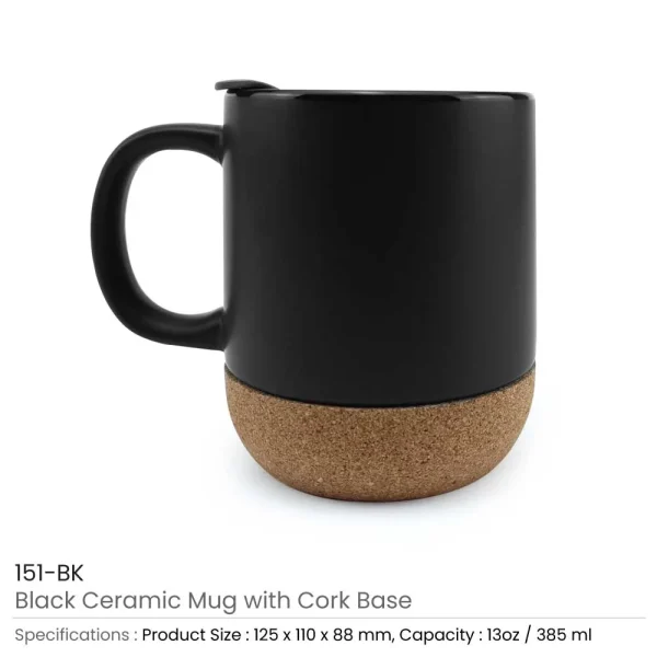 BYFT005762 BYFT 13 Oz Matte Black Ceramic Mug with Lid and Cork Set of 01   151 BK D