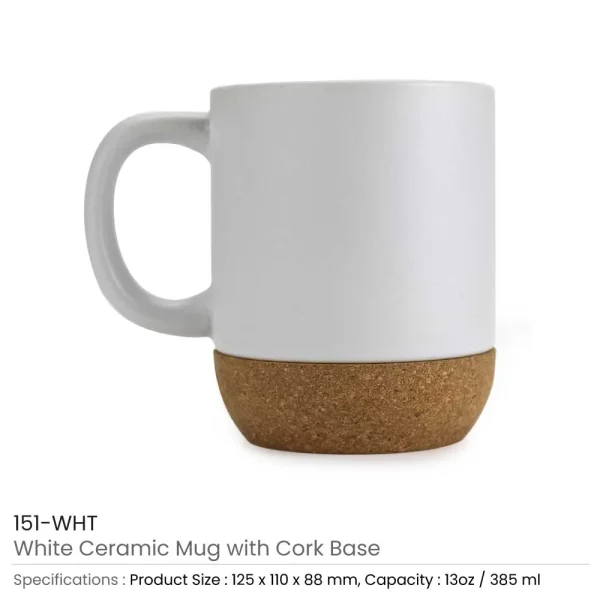 BYFT005763 BYFT 13 Oz White Ceramic Mug with Lid and Cork Set of 01   151 WHT D