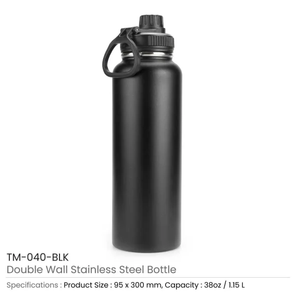 BYFT005767 BYFT Doube Wall Black Matt Finish Stainless Steel Bottle 38 Oz Set of 01   TM 040 BLK D