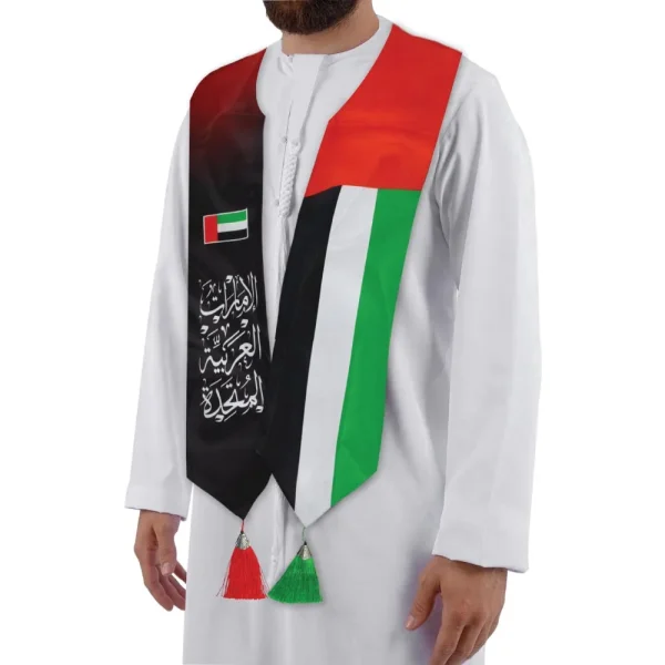 BYFT005777 BYFT UAE Flag Scarf with Arabic Writing Set of 01   SC 07 C