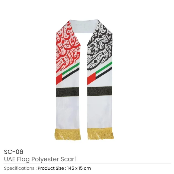 BYFT005778 BYFT UAE Flag Polyester Scarf with Gold Tassel Set of 01   SC 06