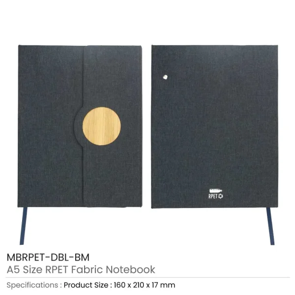 BYFT005781 BYFT A5 RPET Dark Blue Notebook with Bamboo & Magnetic Closure Set of 01   MBRPET DBL BM