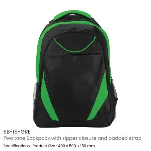 BYFT005792 BYFT Two Toned Green Backpack 600D Polyester Set of 01   SB 16 GRE