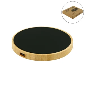 BYFT005811 BYFT Round Bamboo 15W Wireless Charger and Light Up Logo Set of 01   WCP L2 C