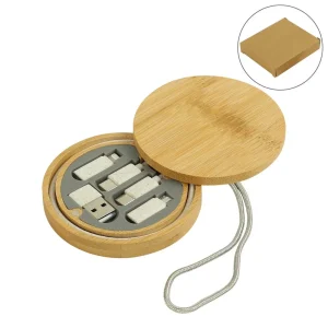 BYFT005816 BYFT Multi USB Charging Cable set in Round Bamboo Case Set of 01   OC BR5 A