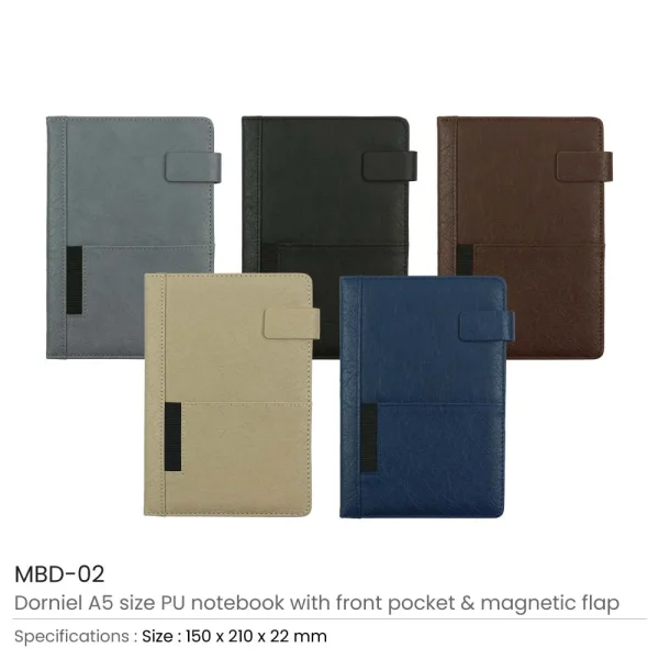 BYFT005838 BYFT A5 Dorniel Brown PU Notebook with Front Pocket and Magnetic Flap Set of 01   MBD 04