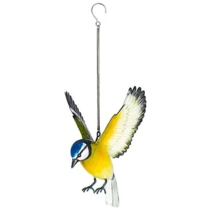 BYFT021215 La Hacienda   Hanging 3d Metal Blue Tit in Flight Set of 01