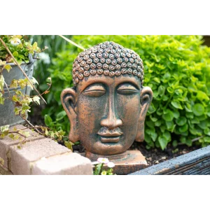 BYFT021220 La Hacienda   Male Buddha Head On Base, Small, Bronze Set of 01 A