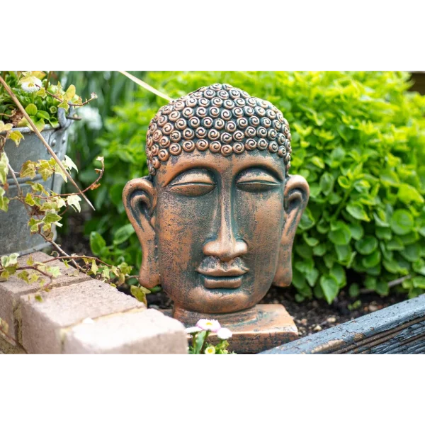 BYFT021220 La Hacienda   Male Buddha Head On Base, Small, Bronze Set of 01 A