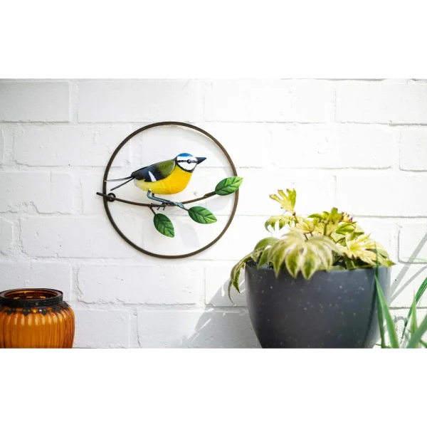 BYFT021225 La Hacienda   Perching Blue Tit Garden Wall Art Set of 01 B