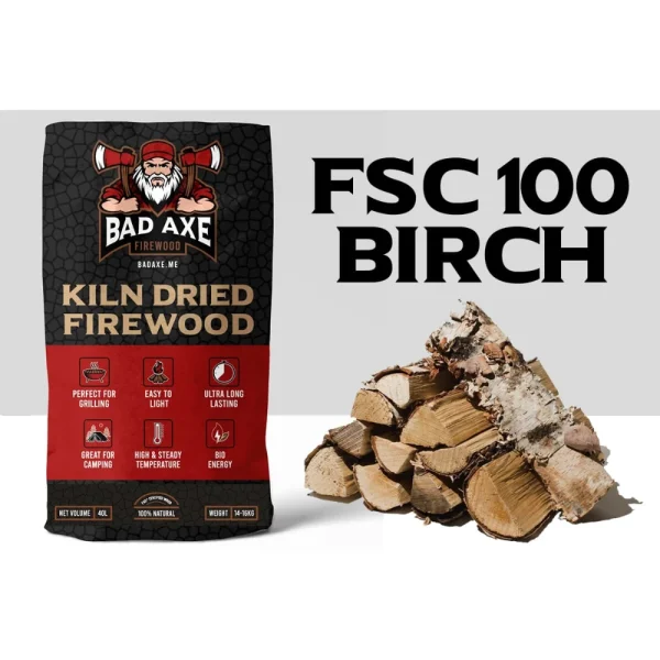 BYFT011977 Bad Axe Firewood  Birch 40L Sack Approx 15kg
