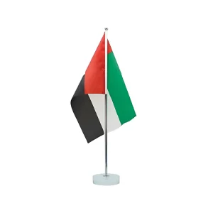 BYFT022685 BYFT UAE Flag Table Stand 270mm length pole adjustable up to 490mm Flag 300 x 200 mm Set of 01