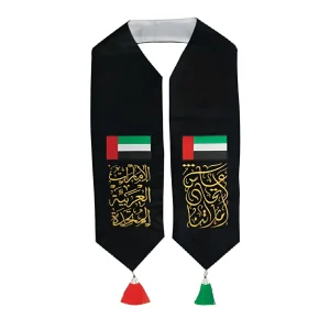 BYFT022695 BYFT UAE Flag Velvet Scarf   Embroidery 17 x 135 Cm SC 09 Set of 01