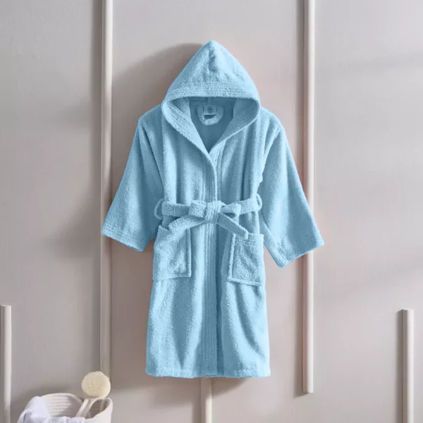 BYFT006563 BYFT Daffodil Kids Bathrobe 12 YEAR 400 Gsm Light Blue 100  TERRY Cotton Set of 1 F