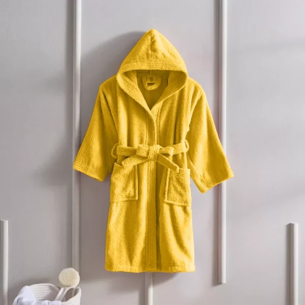 BYFT021260 BYFT Daffodil Kids Bathrobe 12 YEAR 400 Gsm Yellow Terry 100  Cotton Set of 1 F