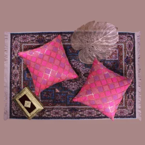 BYFT024114 BYFT Cushion Cover 16 x 16 Inch Fuchsia Pink Diagonal Checks Dupion Silk Set of 02