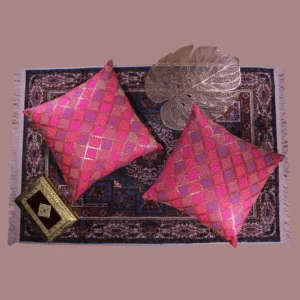 BYFT024118 BYFT Cushion Cover 18 x 18 Inch Fuchsia Pink Diagonal Checks Dupion Silk Set of 02