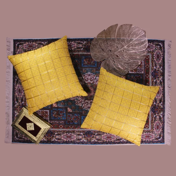 BYFT024132 BYFT Cushion Cover 18 x 18 Inch Yellow Golden Checks Dupion Silk Set of 02