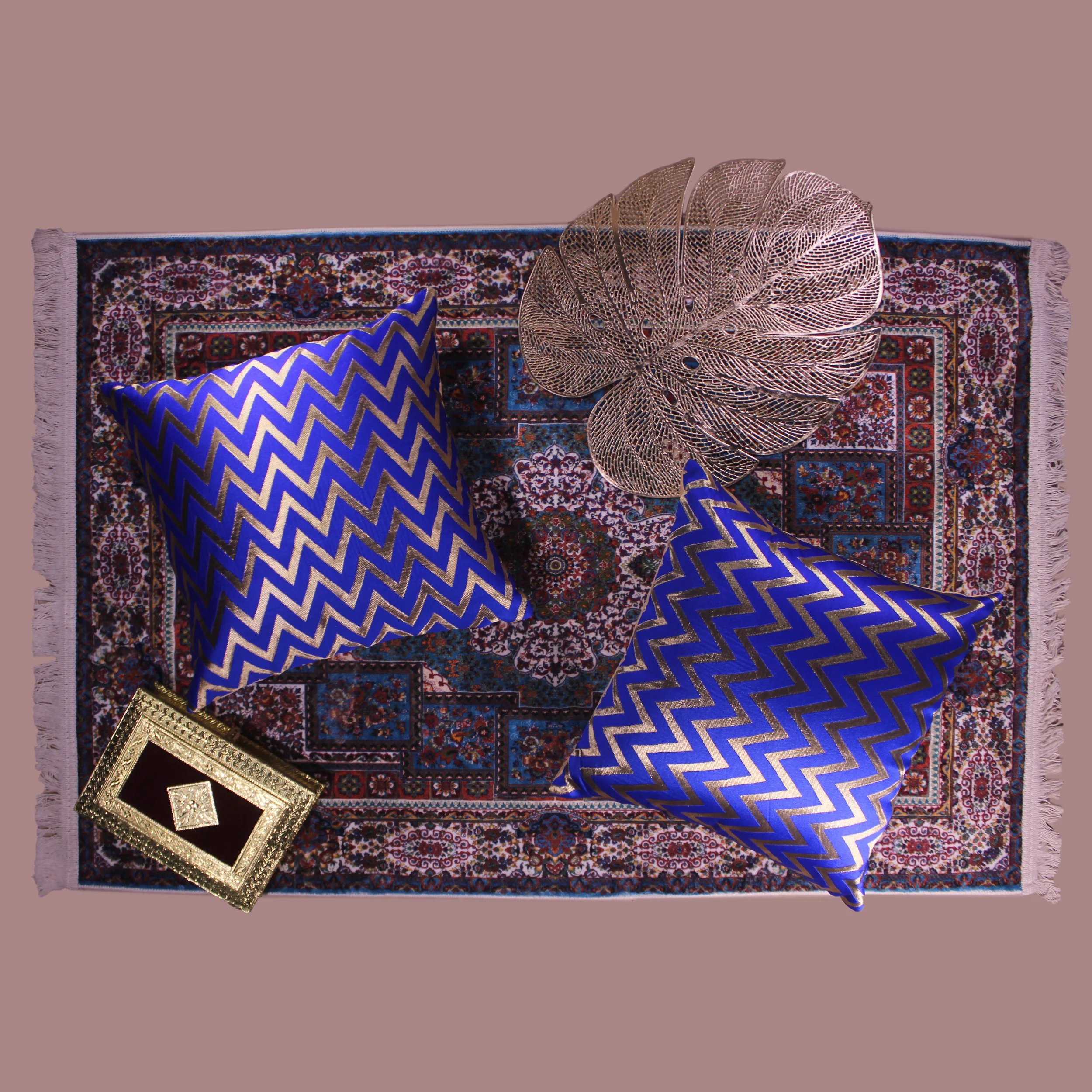 BYFT024139 BYFT Cushion & Cushion Cover 16 x 16 Inch Royal Blue Zig Zag Dupion Silk Set of 02