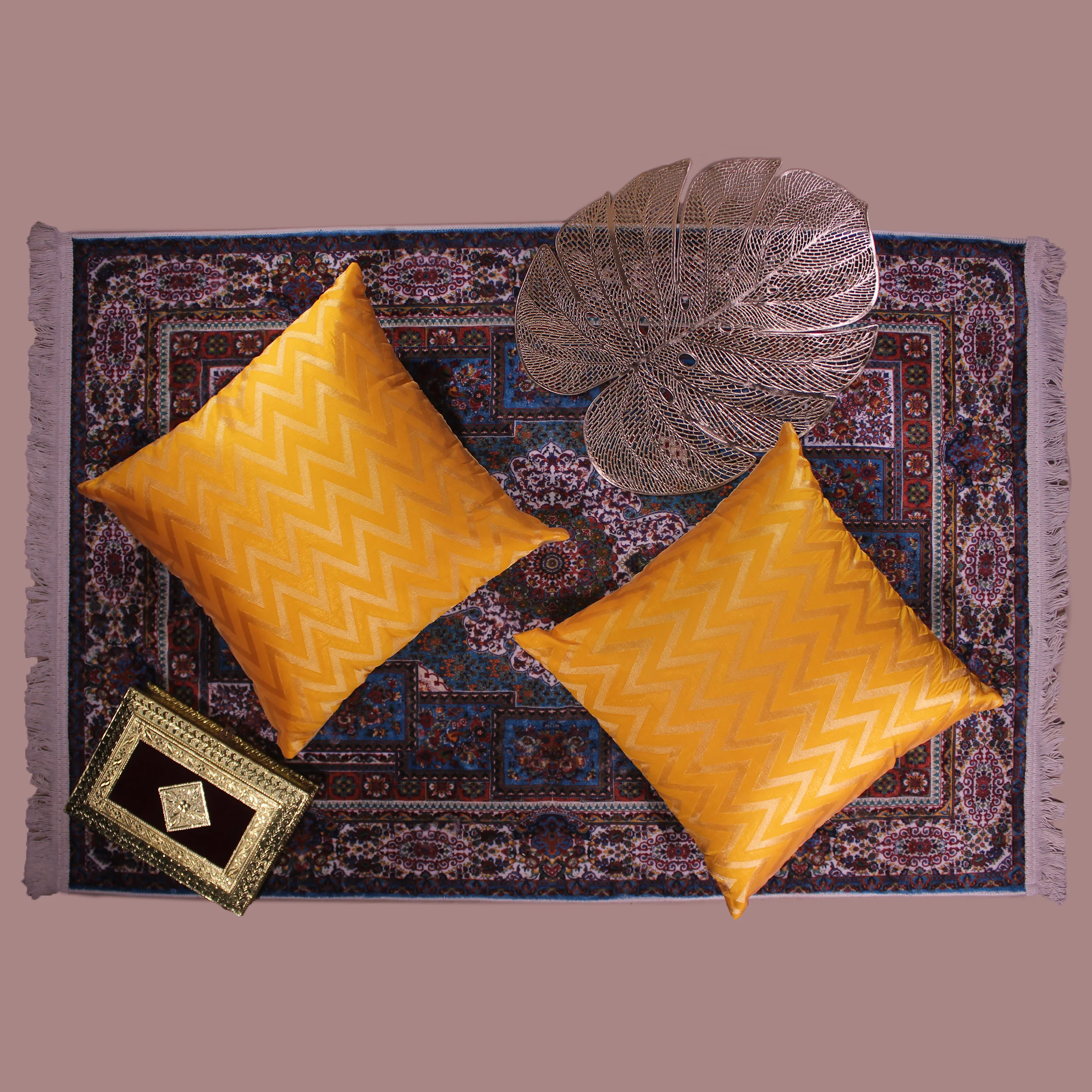 BYFT024140 BYFT Cushion & Cushion Cover 16 x 16 Inch Yellow Zig Zag Dupion Silk Set of 02