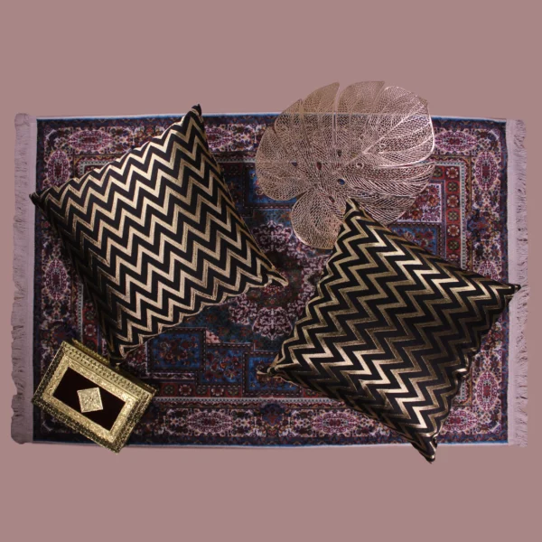 BYFT024141 BYFT Cushion & Cushion Cover 18 x 18 Inch Black Zig Zag Dupion Silk Set of 02