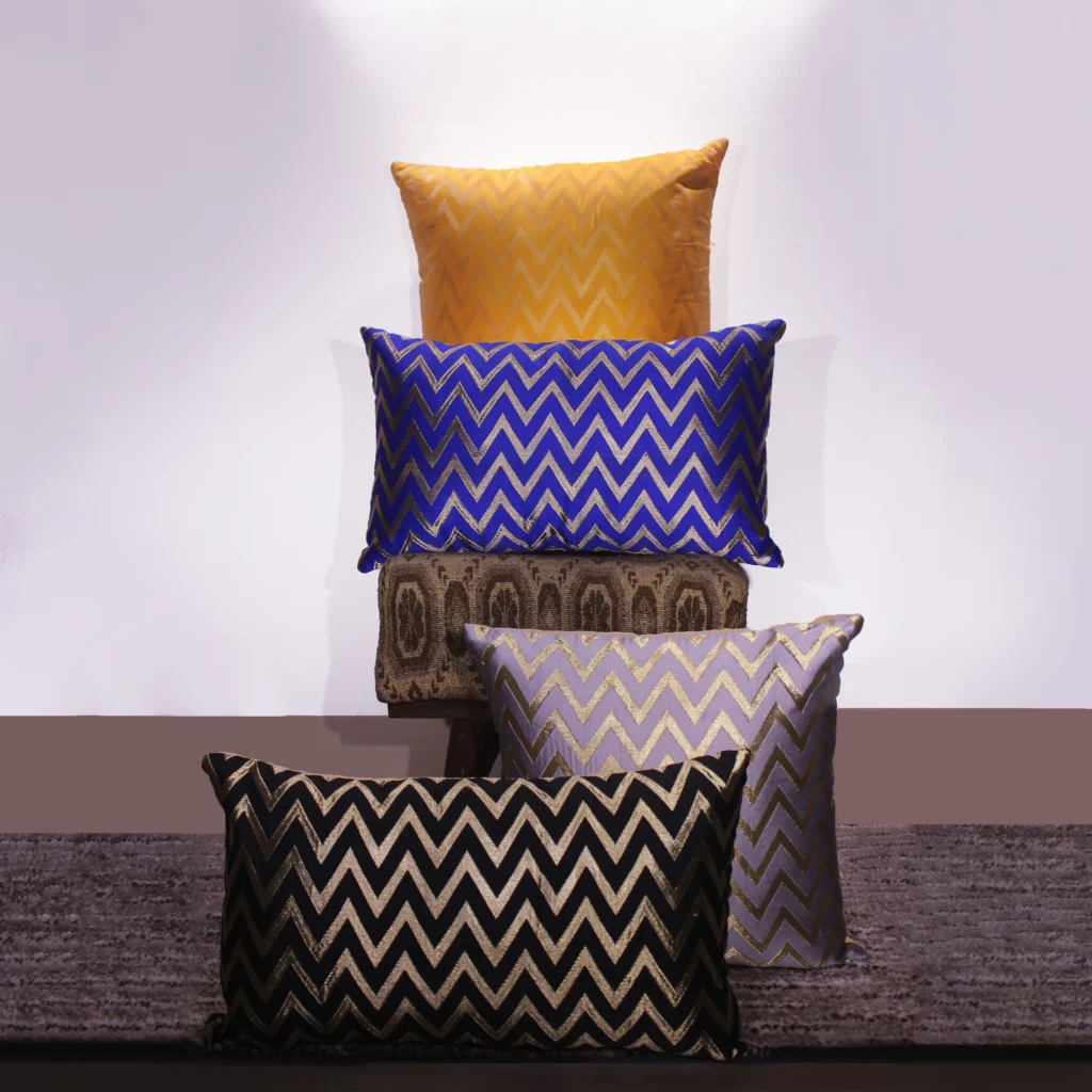 BYFT024183 BYFT Cushion & Cushion Cover 12 x 20 Inch Royal Blue Zig Zag Dupion Silk Set of 02 I