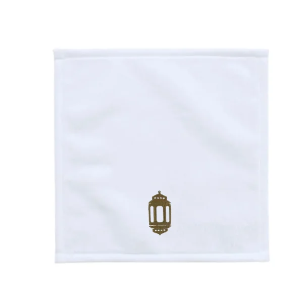 BYFT025015 BYFT Iris Embroidered For You Face Towel 33 x 33 Cm 600 Gsm White 100% Cotton Ramadan Lantern Heritage Design Gold Thread Set of 01