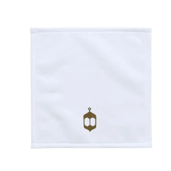 BYFT025016 BYFT Iris Embroidered For You Face Towel 33 x 33 Cm 600 Gsm White 100% Cotton Ramadan Lantern Arabian Design Gold Thread Set of 01