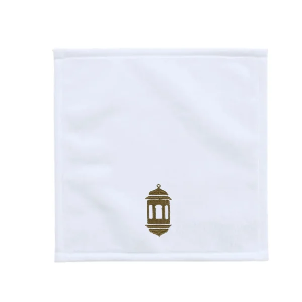 BYFT025017 BYFT Iris Embroidered For You Face Towel 33 x 33 Cm 600 Gsm White 100% Cotton Ramadan Lantern Moonlit Design Gold Thread Set of 01