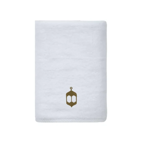 BYFT025019 BYFT Iris Embroidered For You Hand Towel 50 x 80 Cm 600 Gsm White 100% Cotton Ramadan Lantern Arabian Design Gold Thread Set of 01