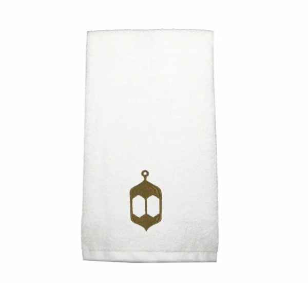 BYFT025022 BYFT Iris Embroidered For You Bath Towel 70 x 140 Cm 600 Gsm White 100% Cotton Ramadan Lantern Arabian Design Gold Thread Set of 01